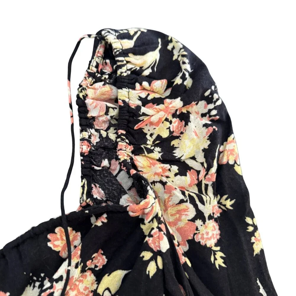 Free People Hilary Print Puff Sleeves Cropped Black Blouse Top, Size S NWOT - Picture 5 of 10